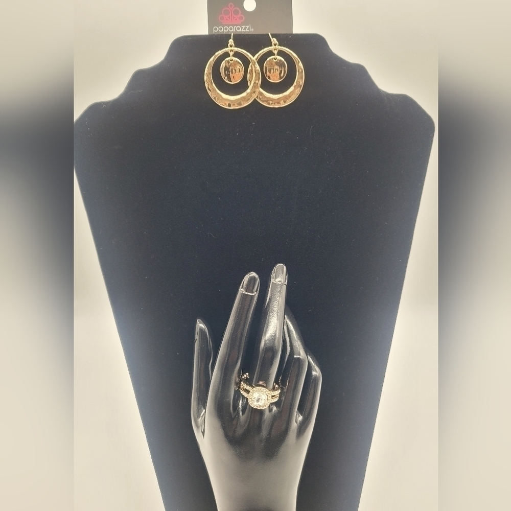 Paparazzi Jewelry Collection Ring and Earrings (Gold Goddess)​​​